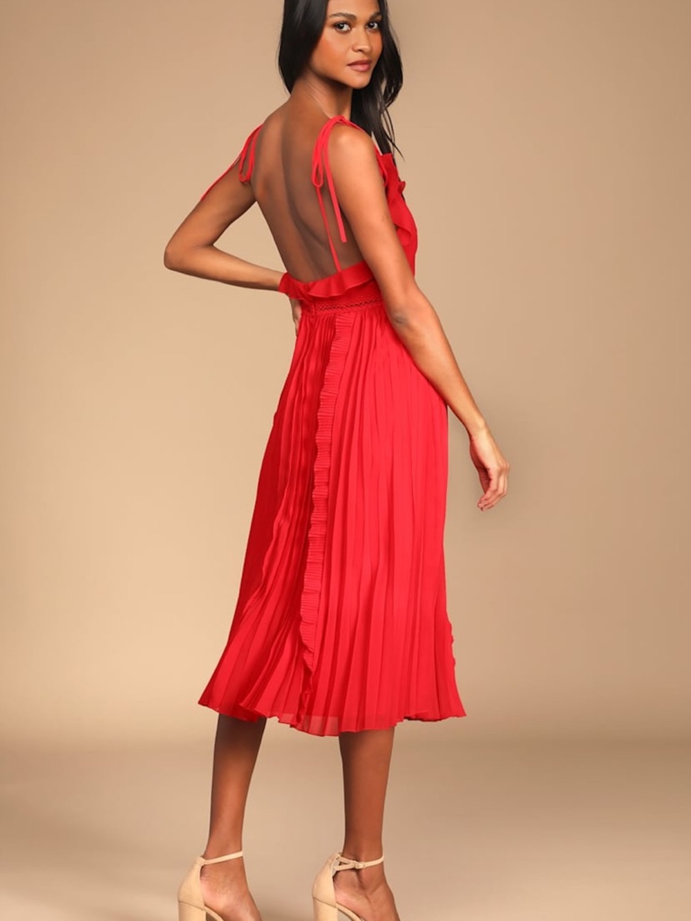 Lulu's Red Ruffle Pleated Midi Dress - Picture 2 of 6